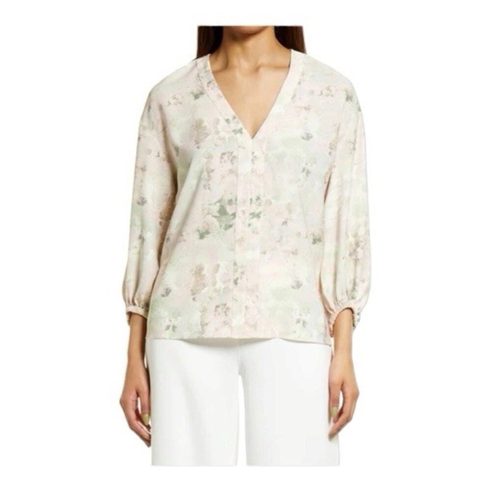 Nordstrom Top Women's XL Pink Abstract Watercolor Long Sleeve Blouse